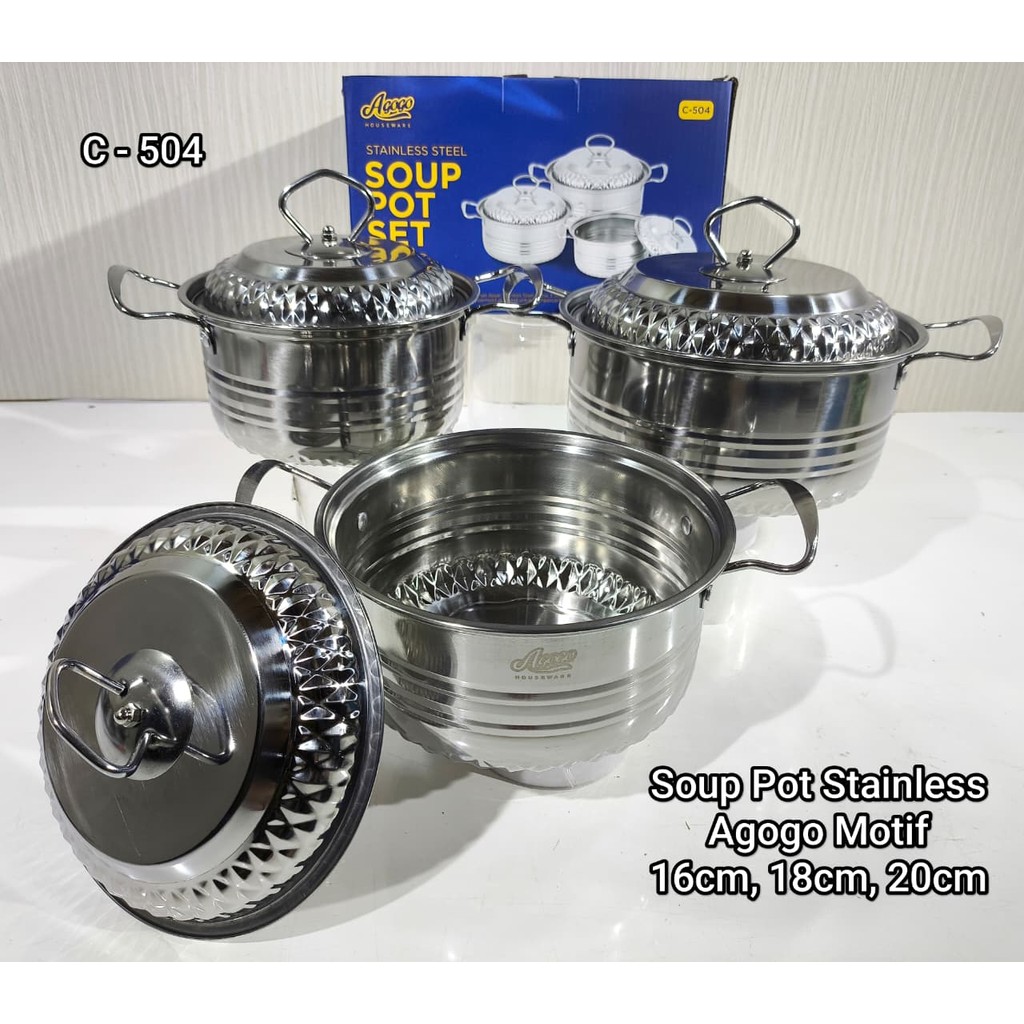 Panci Soup Pot 3pcs Stainless Agogo C-504