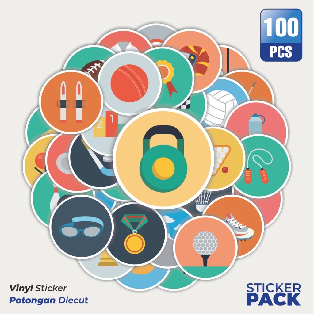 

Super Hemat! 100 PCS Stiker Ikon Datar Olaharaga Waterproof Aesthetic- Untuk Laptop, Motor, dan Helm - Paper Stationery Pack