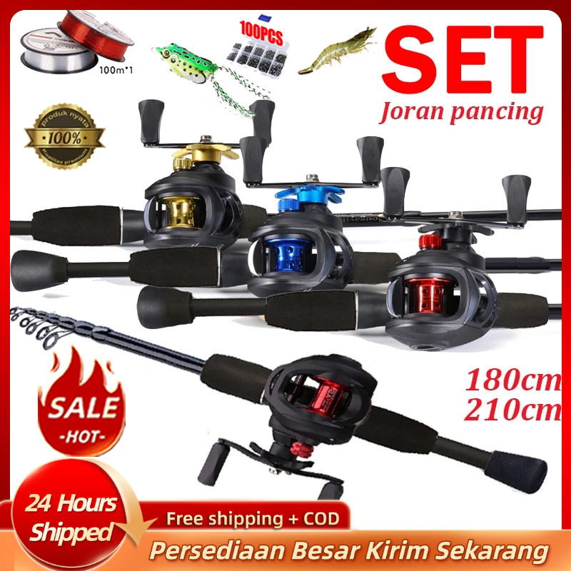 satu set 30KG reel pancing tetesan air Reel Pancing Murah Kuat Power 1.65M/1.8M/2.1M Joran Pancing R