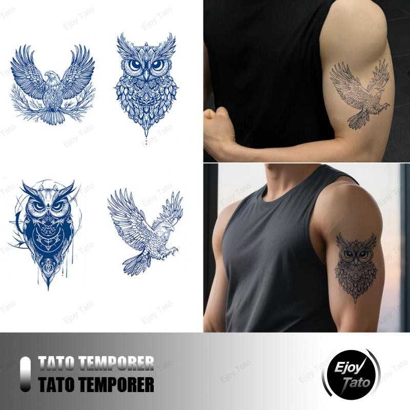EjoyTato Tato Temporer Burung Hantu,Rajawali,Tato Temporer Yakuza Cowok,Untuk Pria Danwanita,Anti Ai