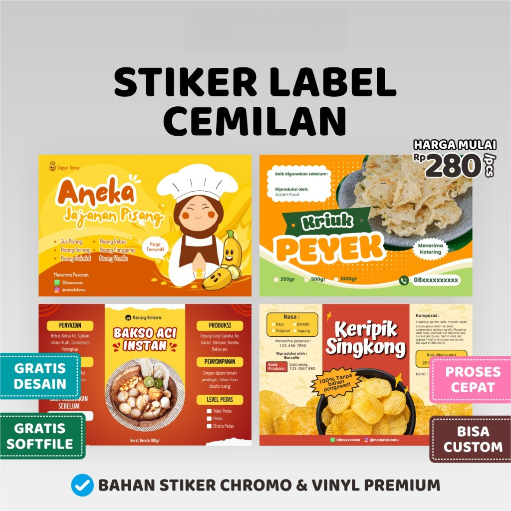

STIKER / STICKER / STIKER LABEL / STICKER LABEL / LABEL / STIKER CUSTOM / STICKER CUSTOM / STIKER LABEL MAKANAN / STIKER SNACK / STIKER CEMILAN