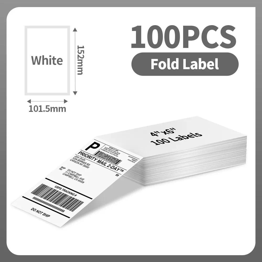 

100 pcs Phomemo A6 Size Shipping Labels 100x150mm Thermal Label Stickers Roll for PM-241BT/D520/246S Waybill Printer Labeler