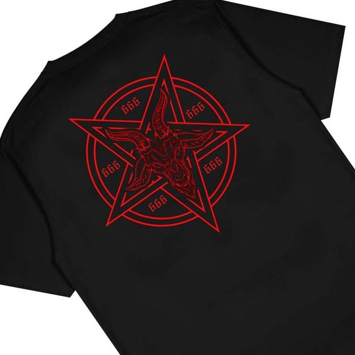 (COD) KAOS COMBEDKaos Pentagram RED Satanic 666 T Shirt Musik Metal Unisex Pria Wanita Tshirt Vintag