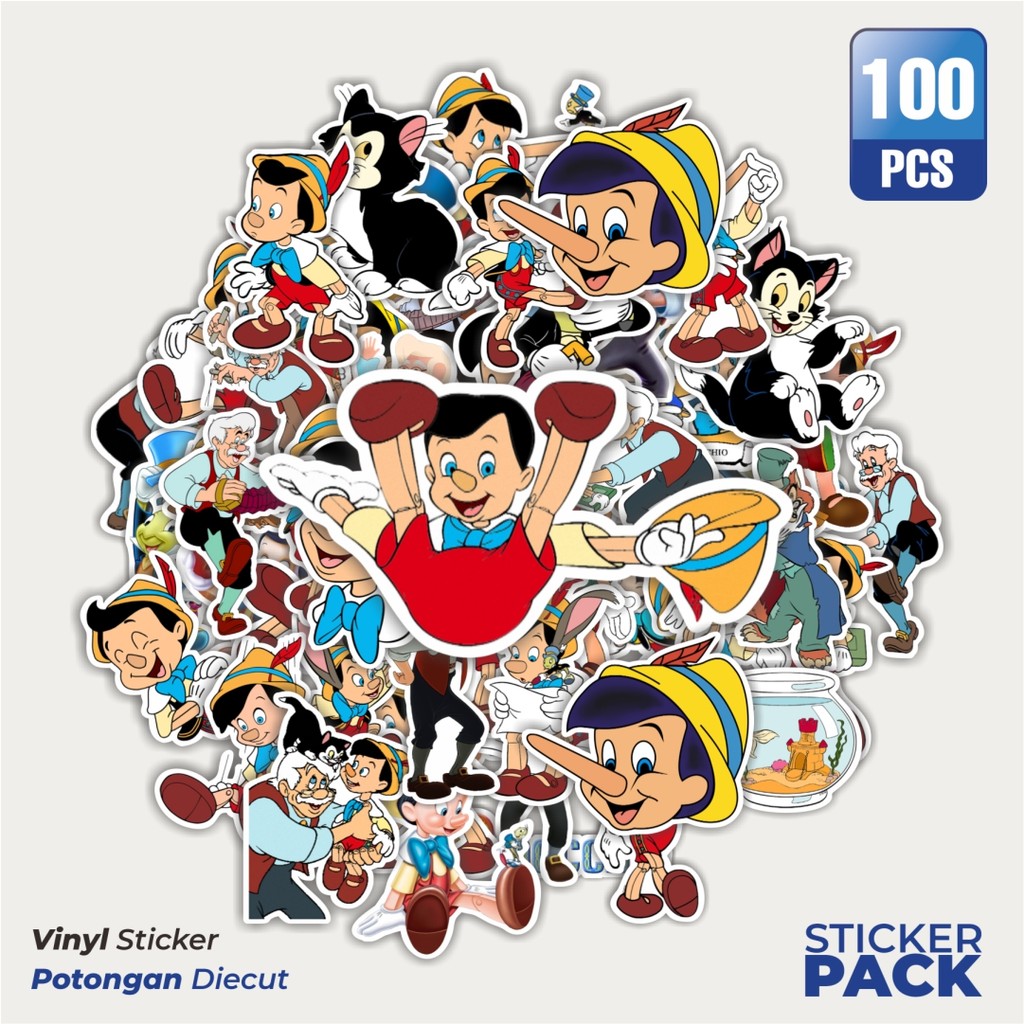 

MURAH 100 PCS Stiker Kartun Pinocchio Waterproof Aesthetic- Untuk Laptop, Motor, dan Helm - Paper Stationery Pack