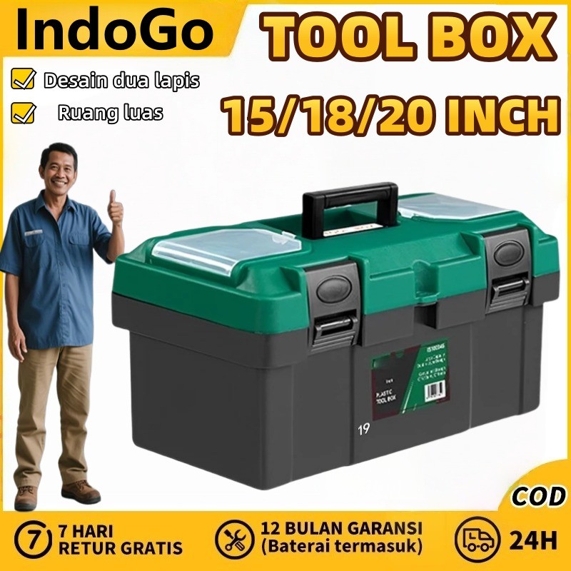 JEGU Tool Box Besar Plastik 15-20 Inch Bahan Pp Tools Box Kotak Peralatan Besi /Tool Box Stainless K