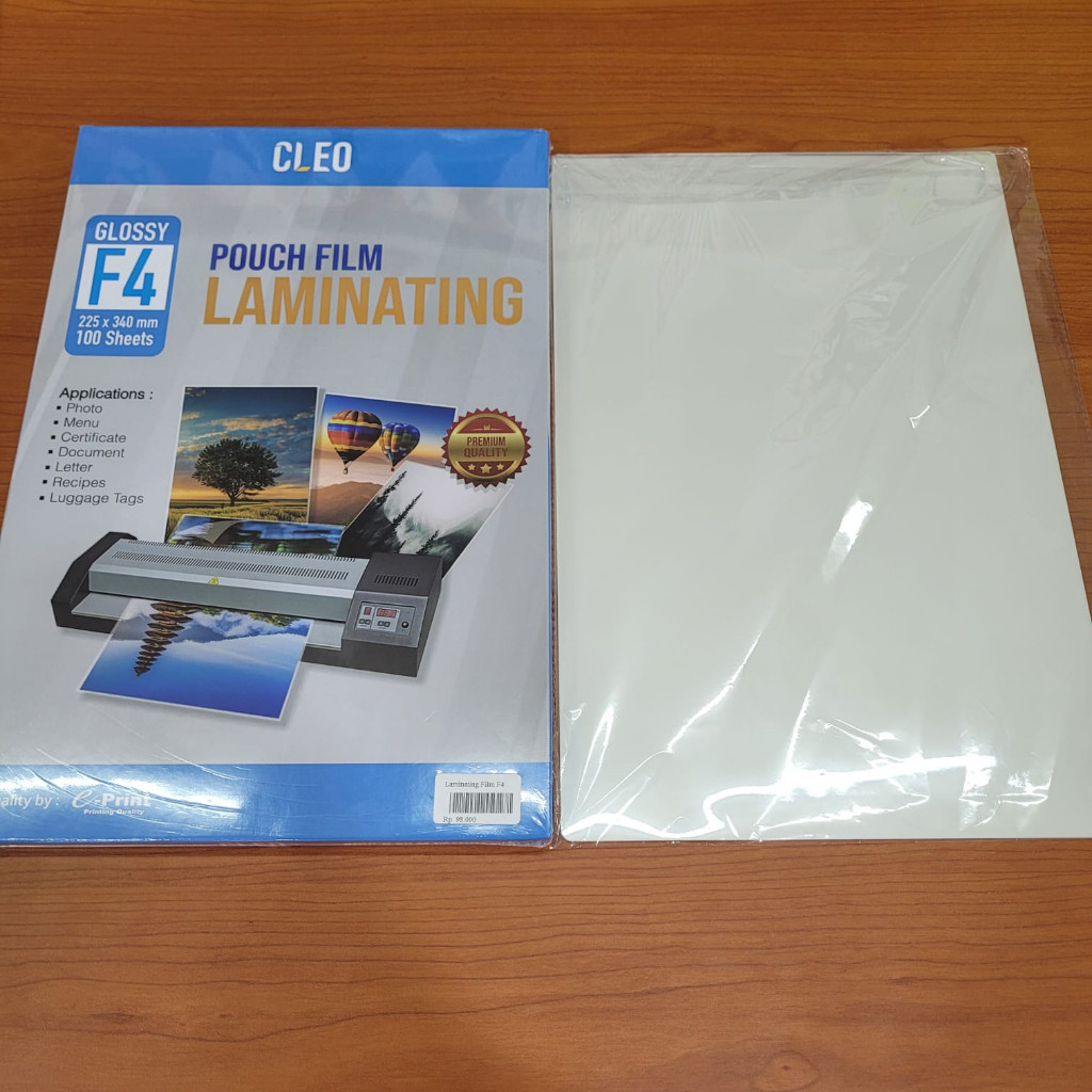

Plastik Laminating / Laminating Film A4 & F4 Merek E-Print / Cleo Isi 10 Lembar (Repack) -AMY