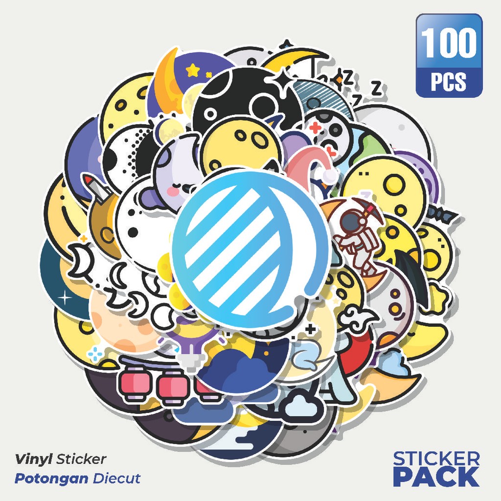 

100 PCS STIKER Stiker Moon [Bulan] Waterproof Aesthetic- Untuk Laptop, Motor, dan Helm - Paper Stationery Pack