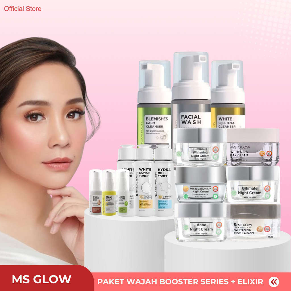 Ms Glow Beauty Paket Wajah Skincare Bpom 1 Set Lengkap New Booster Series  Whitening Luminous White 