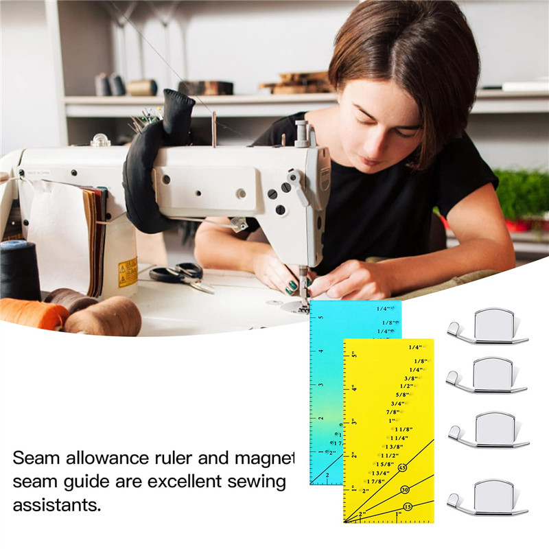 

A20Q-2 PCS Seam Guide Ruler With 4 PCS Magnetic Seam Guides,1/8In To 2In Straight Line Hems Sewing Ruler,Seam Allowance Ruler