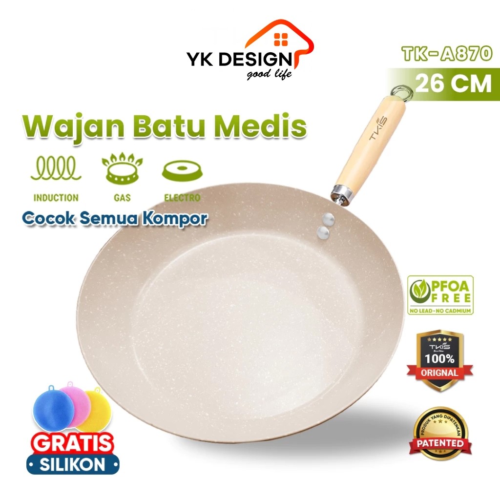 TKIS Wajan batu medis Anti Lengket Premium frypan Batu Medis Ukuran 26cm TK-A870 / Wajan Marble