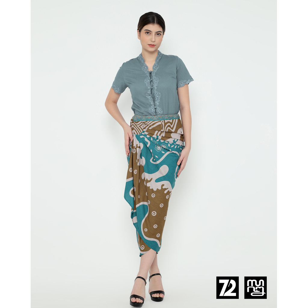 ROK BATIK SPAN Jena Skirt Lilit Kebaya Instan Modern Wanita Motif Kembang Slime Warna Biru Toska Hij