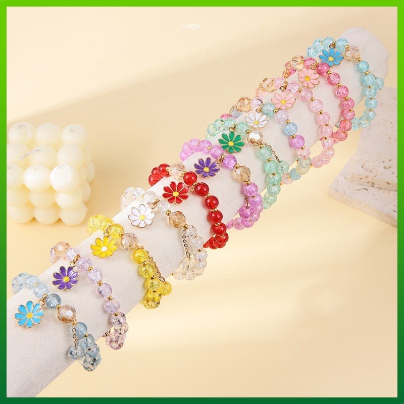 Gelang Kristal Matahari Hati Manis Lingkaran Bunga Manik - Manik Kecil Daisy Gadis Gelang