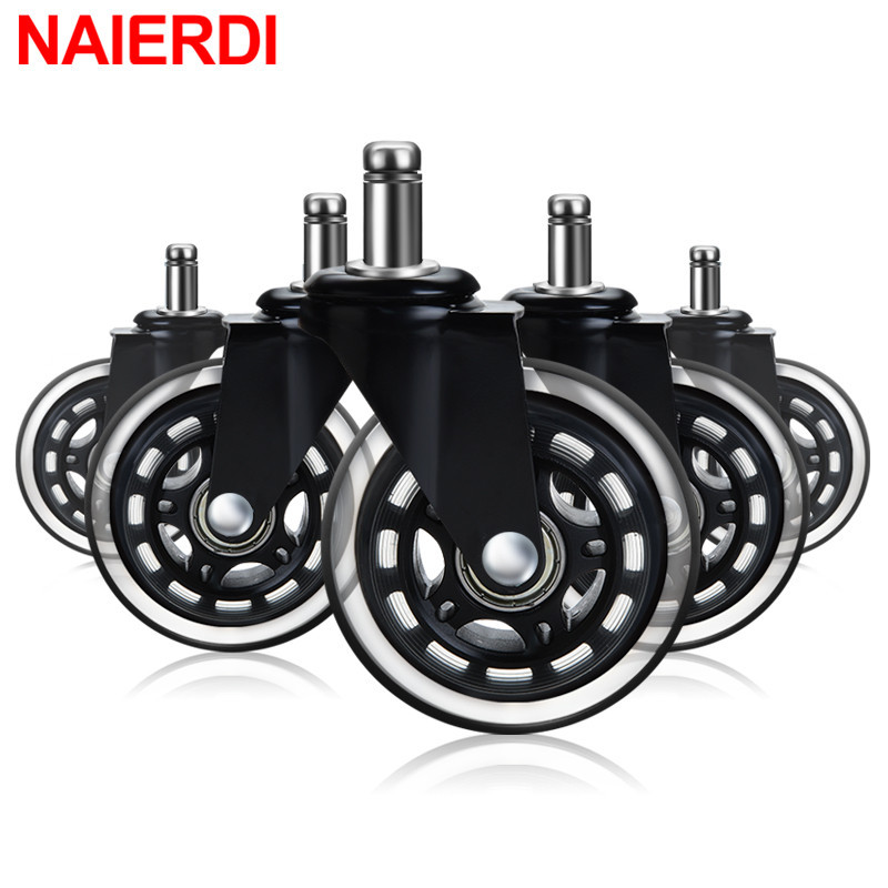 NAIERDI 5PCS Swivel Rubber Caster Wheels 3 Inch Office Chair Caster Wheels Replacement 60KG Soft Saf