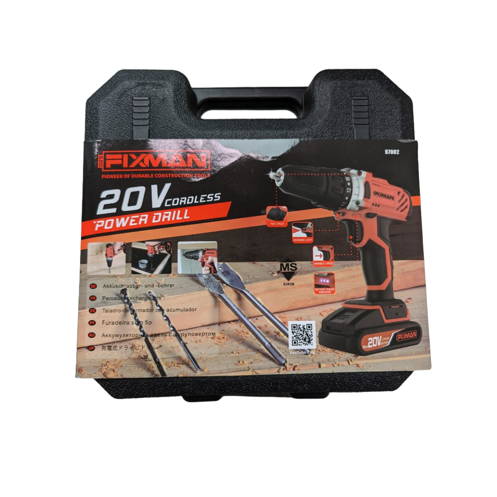 Fixman R7002-2B Cordless Drill 20V Set Mesin Bor Baterai