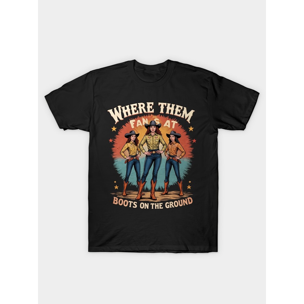 Kaos Pria Retro Cowboy Boots on the Ground Baju Musik Country Katun Adem Lengan Pendek