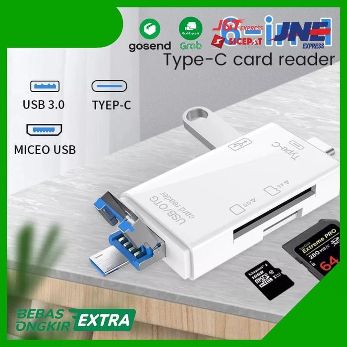 6in1 Multifungsi usb Tipe C micro usb Smart Memory Card Reader to hp