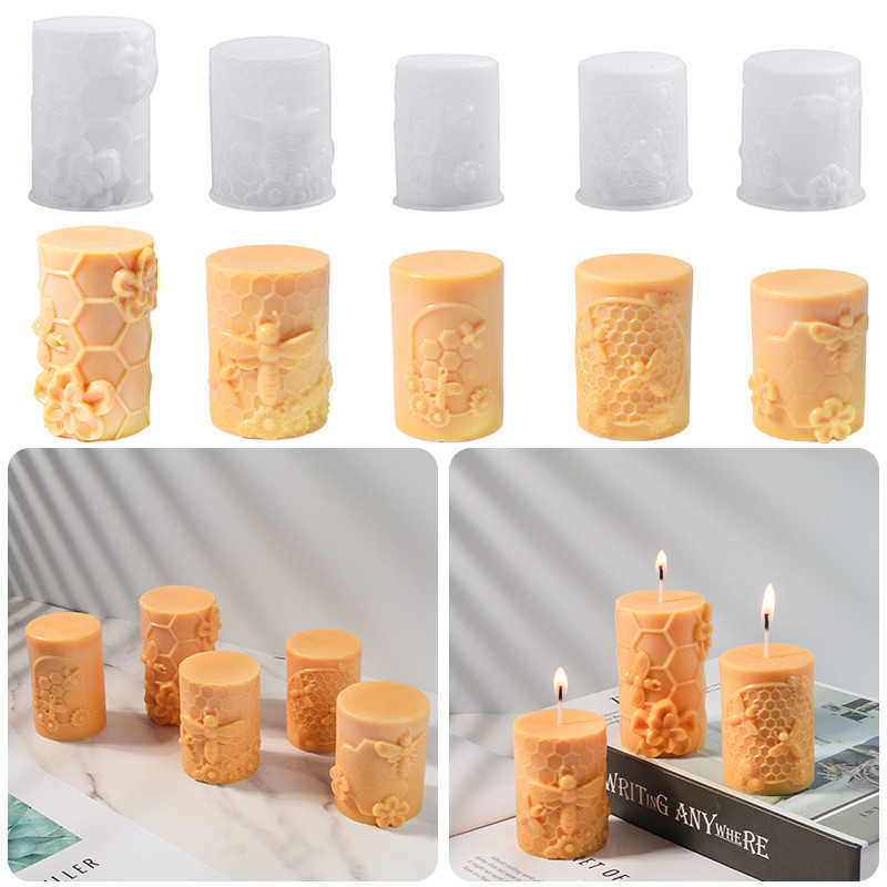 

3D Bee Honeycomb Cylinder Silicone Mold Beehive Forms Mould for DIY Candles Home Decor Soap Wax Hives Mold Gift Supplies Tool