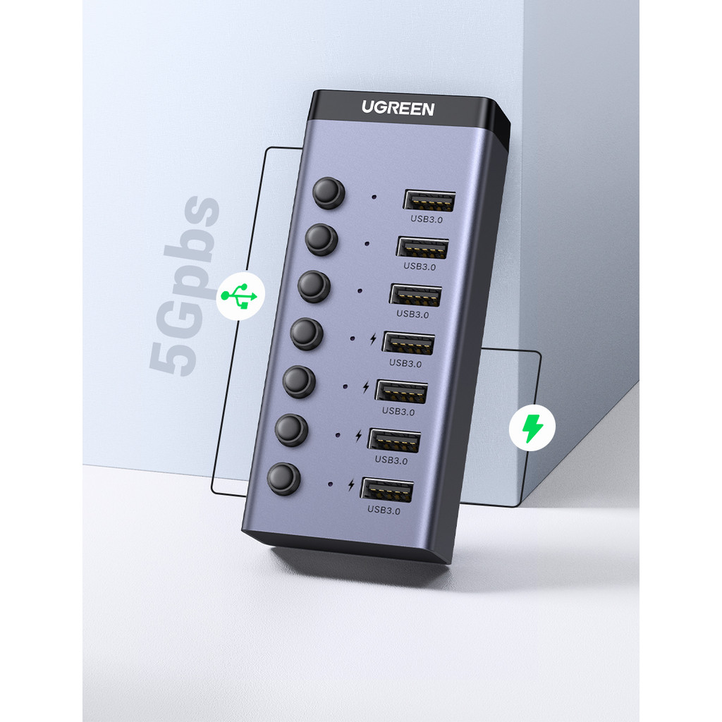 

UGREEN USB C Hub 7-Port USB3.0 Splitter with Individual OFF/ON Switch LED Indicator for Desktop PC Laptop USB Ports Extender