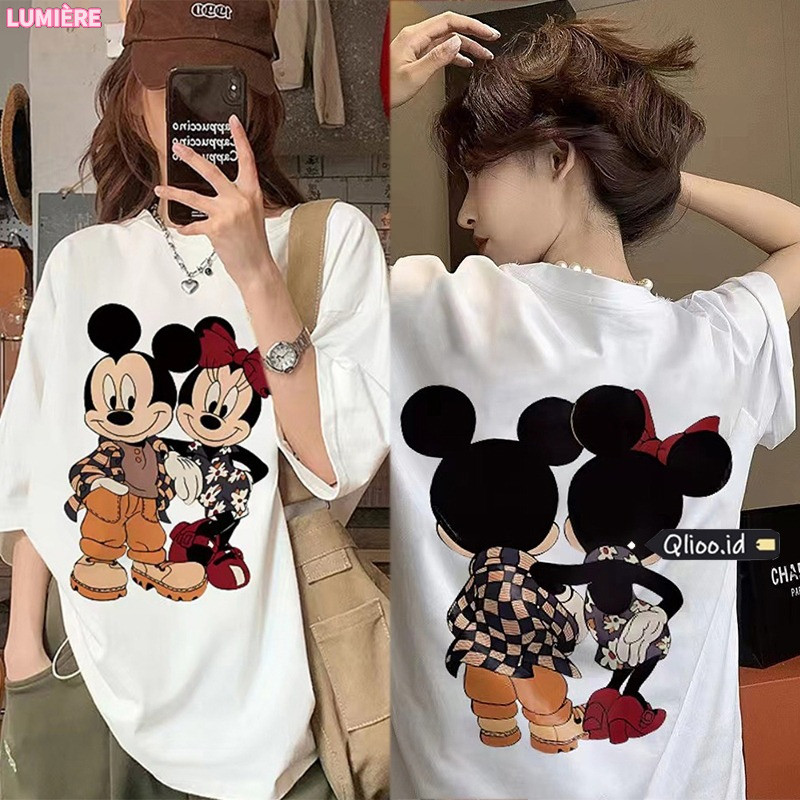 READY STOCK]Korea Baju Atasan Wanita T Shirt Kaos Disney Mickey dan Minnie Putih Kaos Oversize Wanit