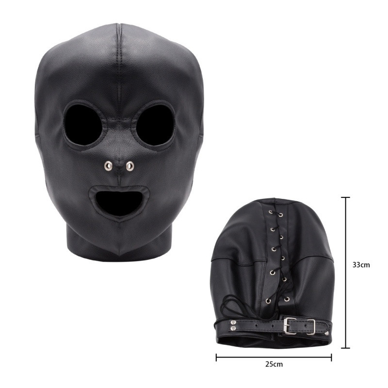 y Exotic Accessories Uni Leather Drawstring Fetish Eye Masks Full Face Hood for Women Men Cosplay Ha