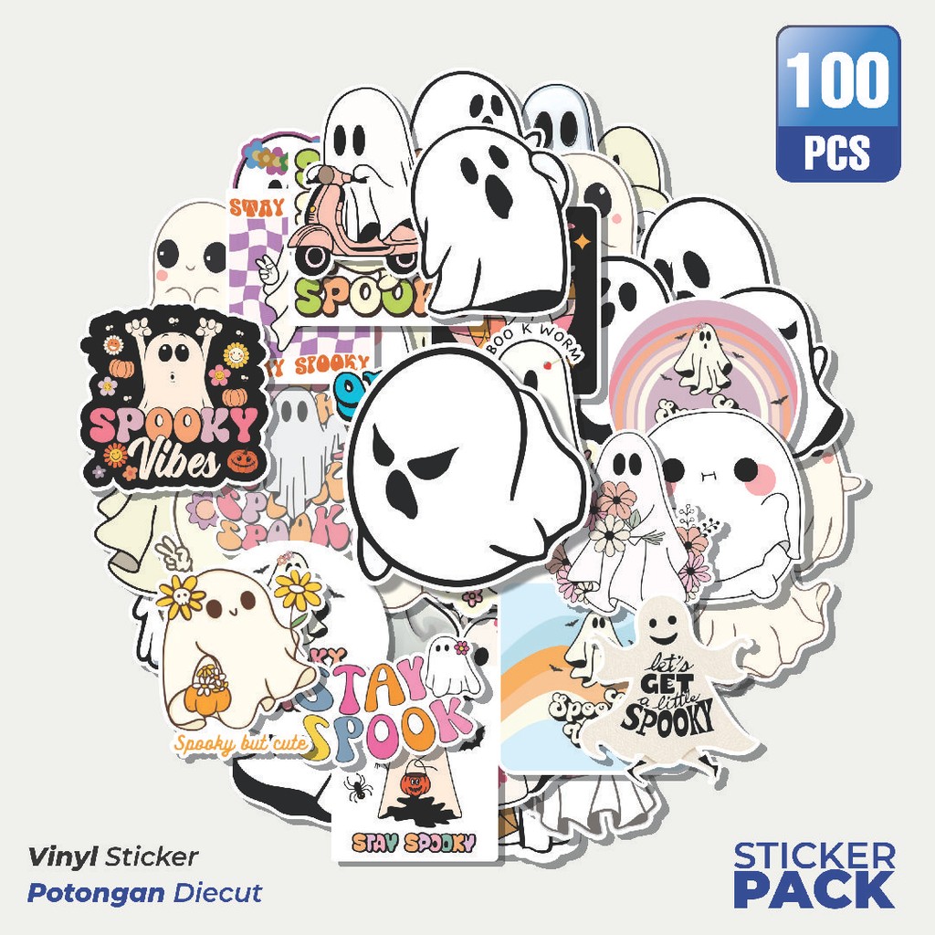 

MURAH 100 PCS Stiker HALLOWEEN GROOVY SPOOKY GHOST Waterproof Aesthetic- Untuk Laptop, Motor, dan Helm - Paper Stationery Pack