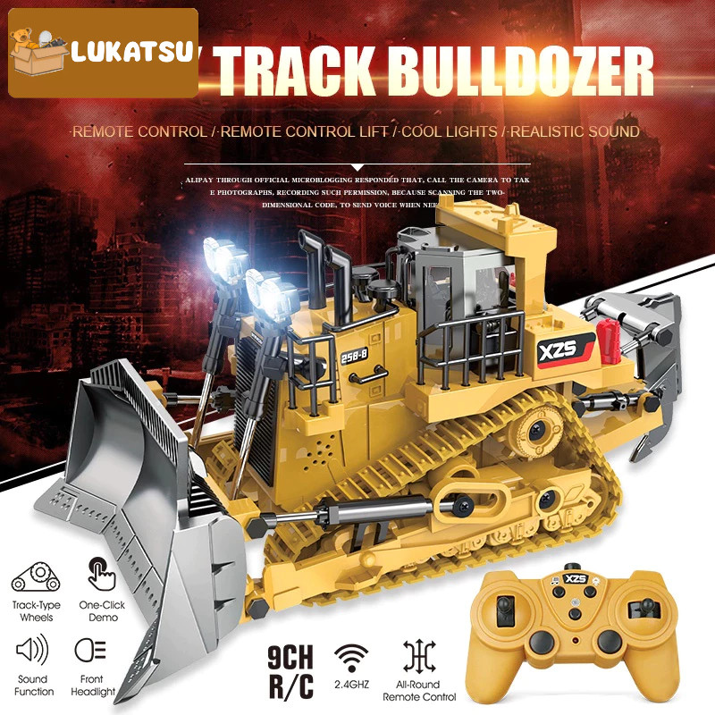 Mainan Bulldozer Remote Control Bulldozer RC Mainan Mobil Kontruksi Front Loader Lampu +Suara Mainan