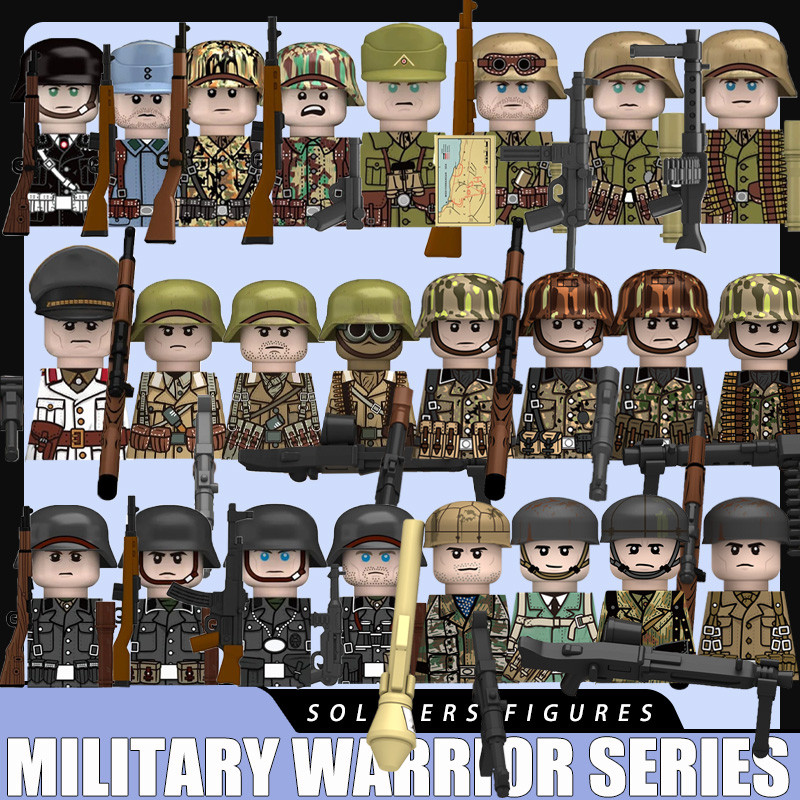 WW2 Military Germany Soler Figures Series Buig Blocks Camouflage Warrior Army Infantry Officer Gun W