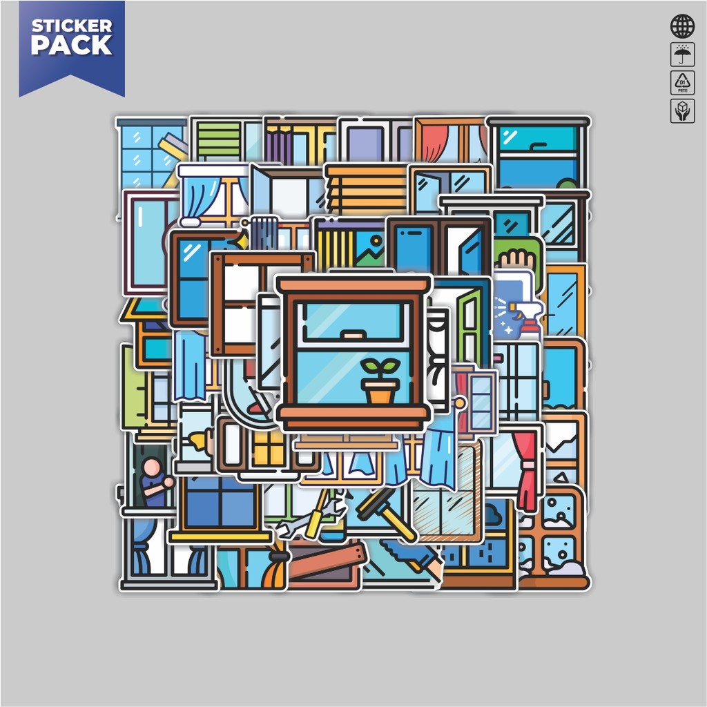 [100PCS]Stiker Pack Jendela (Window) Aesthetic Vinyl Anti Air Dekorasi Sticker Laptop Buku Journal K
