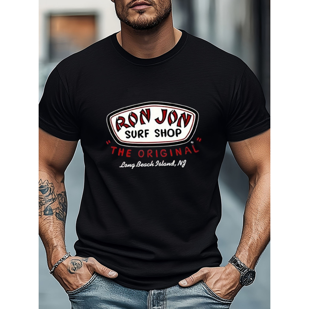 Kaos Grafis Vintage Surf Shop Pria - 100% Bernapas Lengan Pendek, Desain Retro Ron Jon Surf Shop, Ka