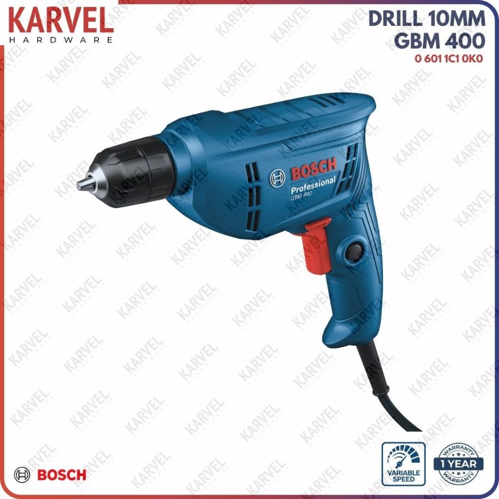 Bosch GBM 400 Mesin Bor Besi Kayu 10 MM Drill Compact Kompak Low Watt Keyless Tanpa Kunci Putar