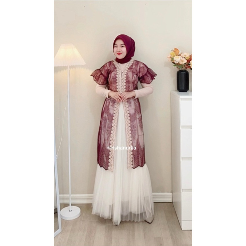 FERTUSHOP  Shella Outer Brukat Renda / Long Outer Kondangan / Outer Dress Wanita