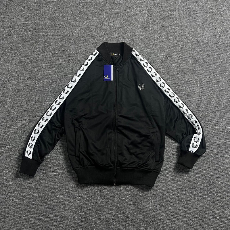Jaket Tracktop FP Black Logo Bordir Pria Wanita Casual Sweater Crewneck Zipper Hoodie Distro Branded