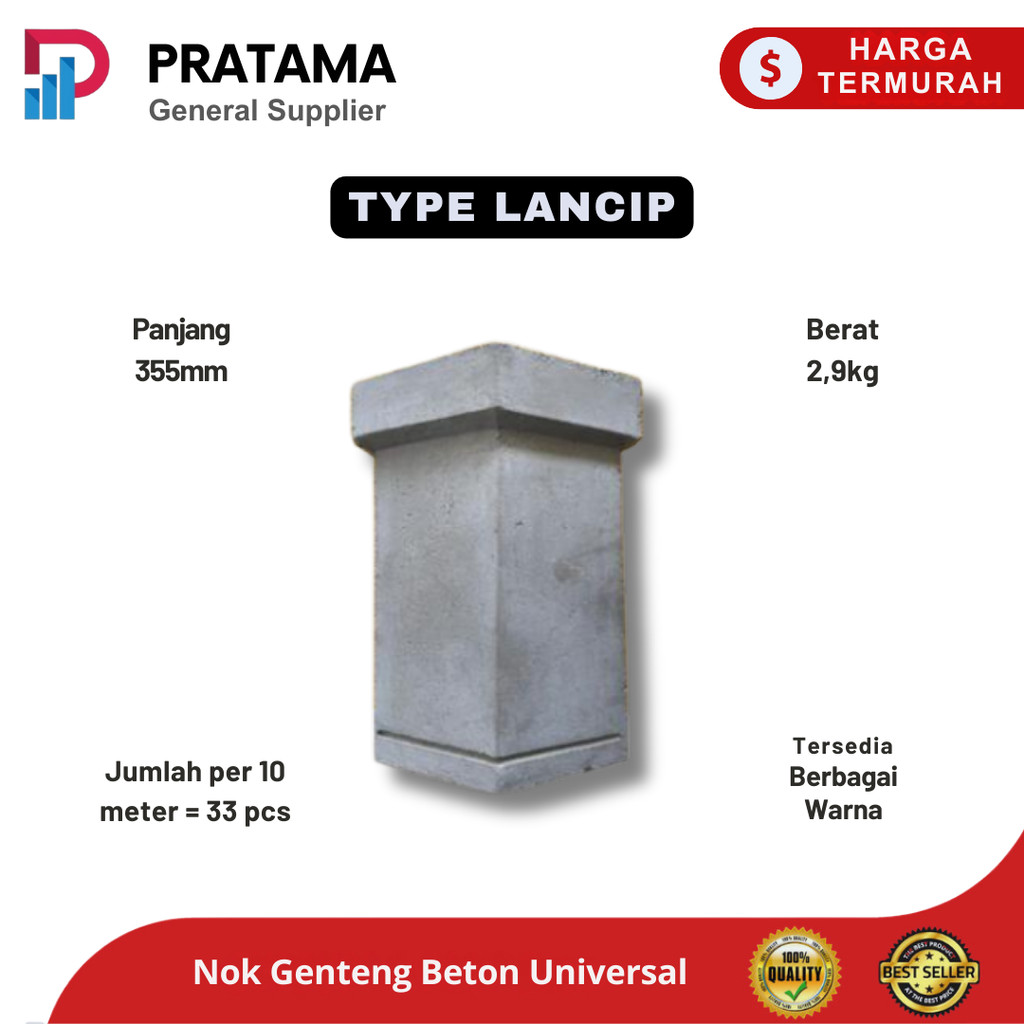 Nok Wuwung Lancip Universal Natural/Abu & Warna - Genteng beton untuk atap bangunan