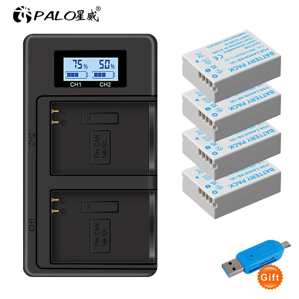 PALO 1400mAh NB-10L NB10L Battery+LCD -arger with Type C Port & USB Cable for Canon G1X G15 G16 SX40