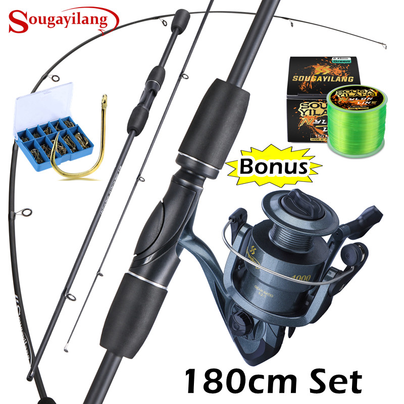 Sougayilang Joran Pancing Set 180cm 5-10LB 5.2:1 Reel Spinning Joran Set Joran UL Carbon