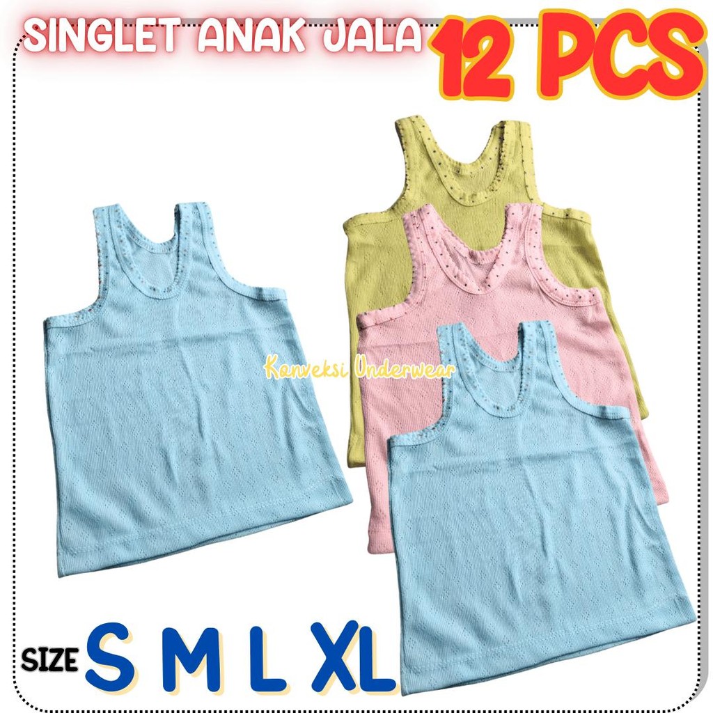 12 PCS SINGLET ANAK BALITA KAOS DALAM ANAK BAYI MOTIF JALA BOLONG LUSINAN HEMAT