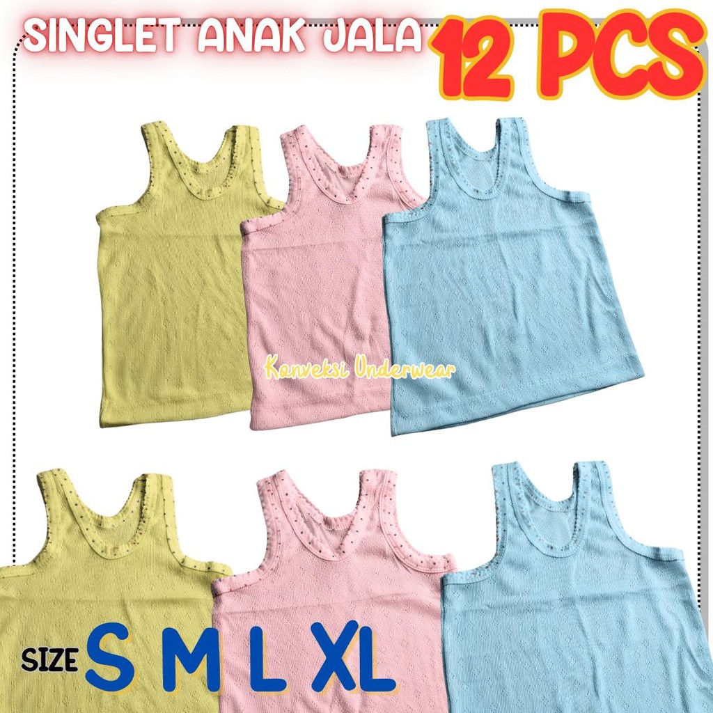 12 PCS SINGLET ANAK BALITA KAOS DALAM ANAK BAYI MOTIF JALA BOLONG GROSIRAN