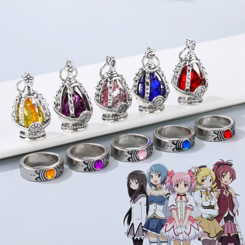 Anime Puella Magi Madoka Magica Soul Gem Necklace Crystal Pendant Ring Cosplay Costumes Lovers Jewel