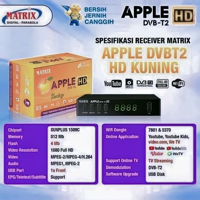 SET TOP BOX MATRIX APPLE DVB-T2 KUNING | STB MATRIX APPLE KUNING - Merk CBM