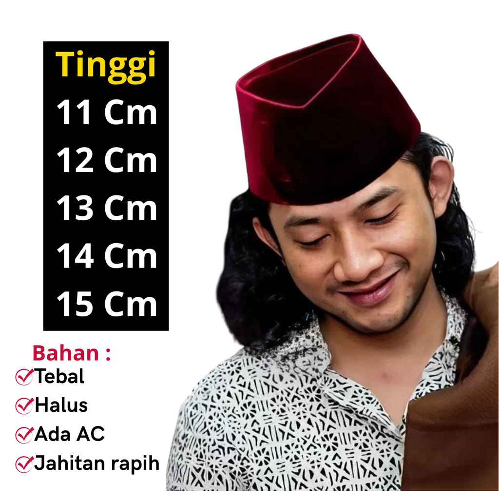 Peci Madura merah tinggi 11cm,12cm,13cm,14cm,15cm peci songkok maron songkok betawi merah maroon