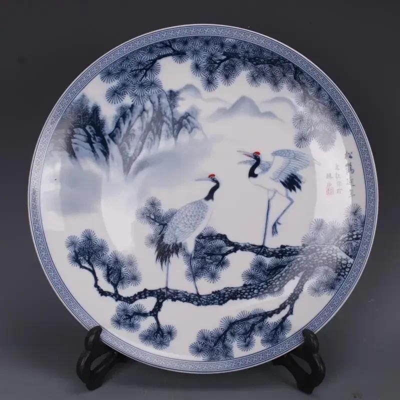 10" Antique Qing Qianlong Porcelain famille rose Pine crane plate