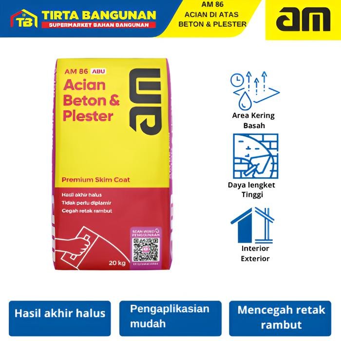 [   GERONIMO ]  AM 86 PREMIUM SKIMCOAT ACIAN DI ATAS BETON & PLESTER MORTAR INSTAN ACIAN 40 KG