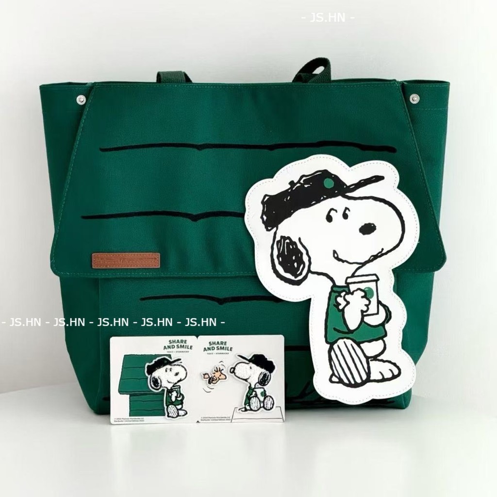 JS.HN - Tas Kanvas Tote Snoopy Kartun Super Imut Gaya Jepang Bahu Berkapasitas Besar Tas Komuter Pel