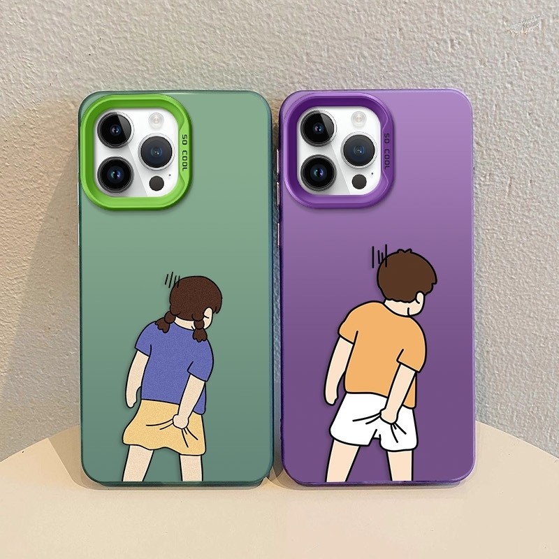 Couple Case IPhone X XR 11 12 13 14 15 16  Plus Pro Promax Bahan Premium Desain Karakter Kartun Unik