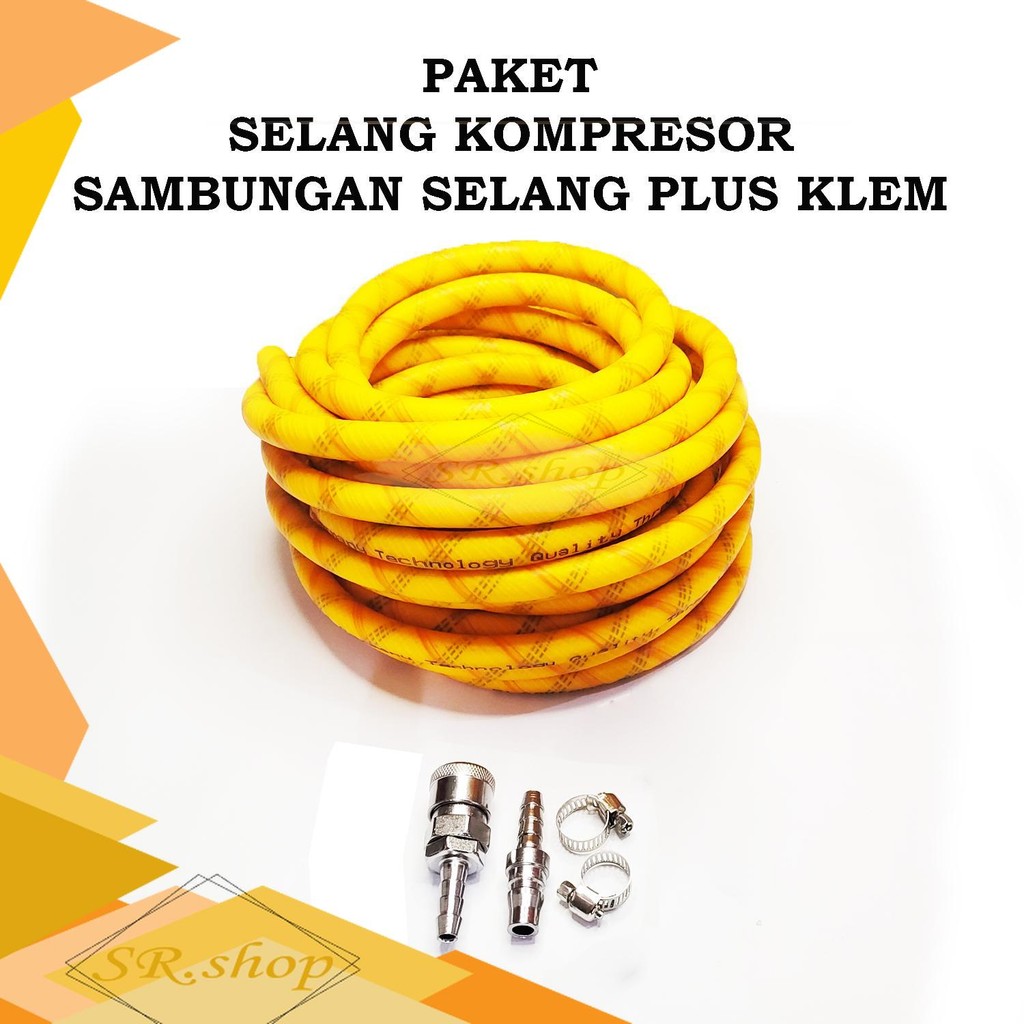 Selang kompresor angin 5 , 10 meter, selang kompresor 3 layer, selang 1set dengan sambungan coupler 