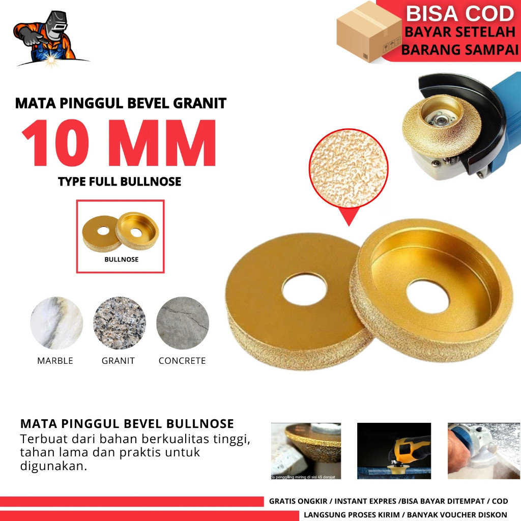 1pcs Mata Pinggul Bevel Granit Bullnose Emas 10mm Roda Gerinda Diamond / Mata Pinggul Bevel Granit B