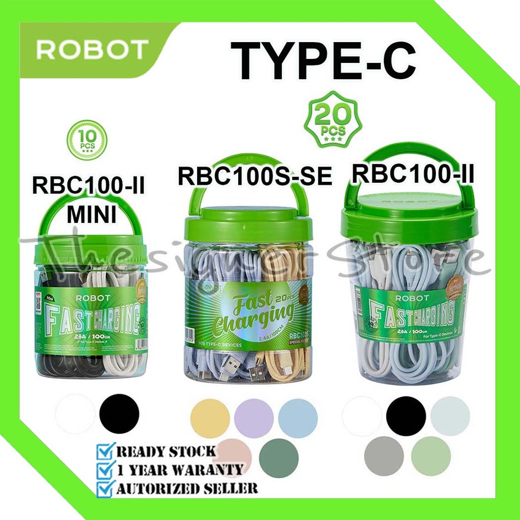 Kabel Data Type C ROBOT RBC100S / RBC100-II Mini 1M Data Cable 2,4A Original (TOPLES Isi 10 / 20 Pcs
