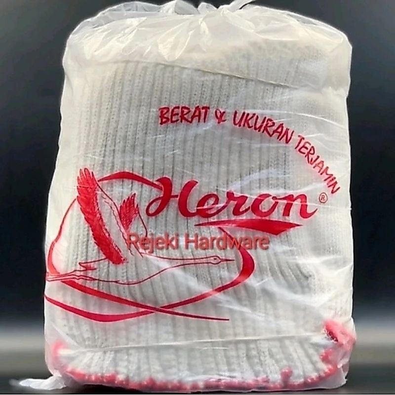 Sarung Tangan Kerja Heron 6 Benang Katun Putih tebal ( 1 lusin pasang )
