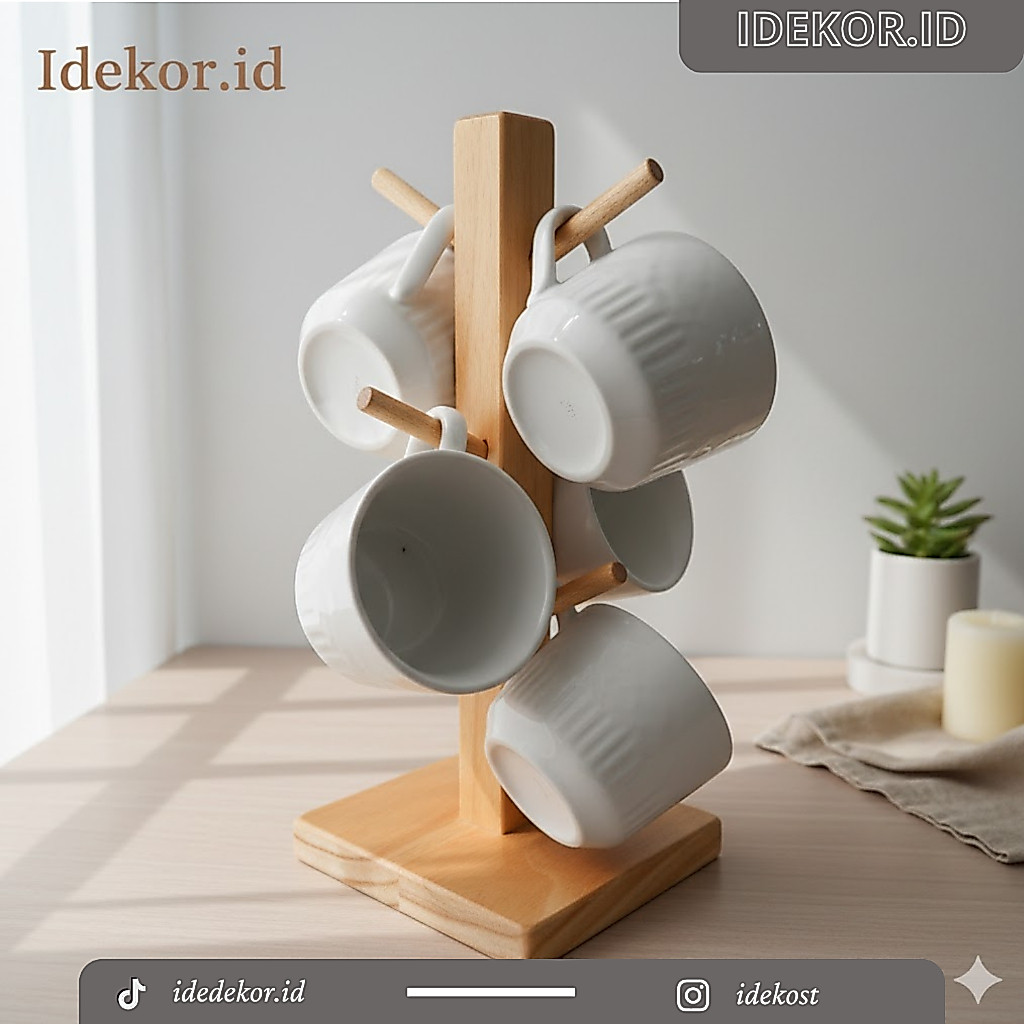 ID DEKORASI Rak Cantolan Gelas Gantung Kayu Serbaguna | Gantungan Mug, Cup, Cangkir | Rak Dapur Este