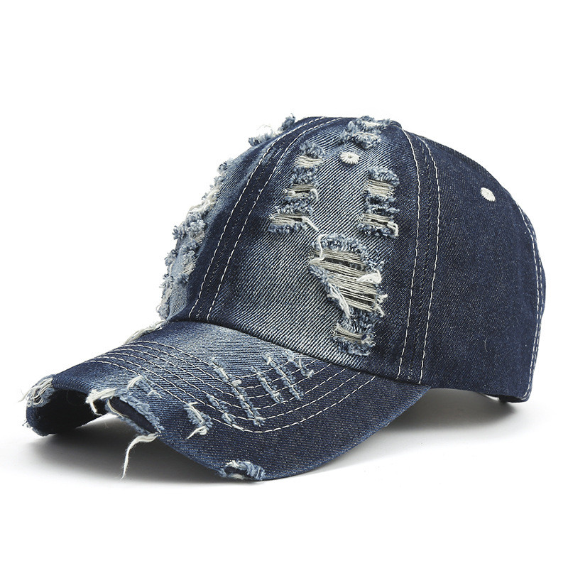 Topi baseball denim robek yang modis
